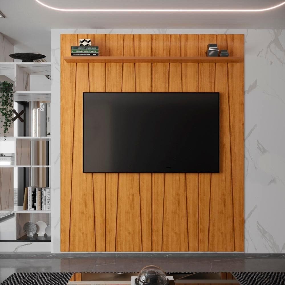 Painel Ripado Zigzag Para Tv Até 75 Polegadas Roma 180cm Cor:cedro Cedro