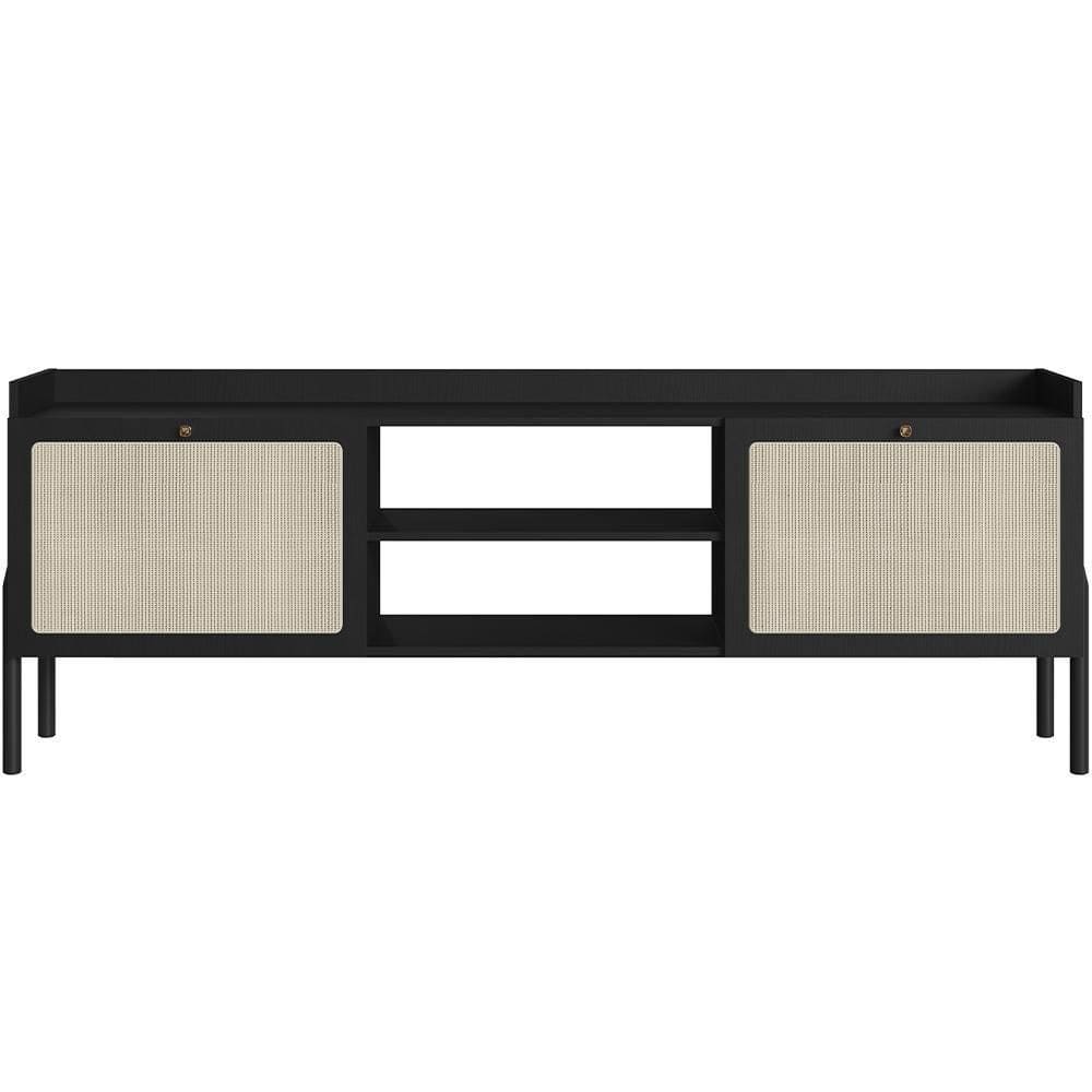 Rack Para Sala De Estar Tv 65 Pol 183cm Pés Madeira Moss A03 Nero Preto