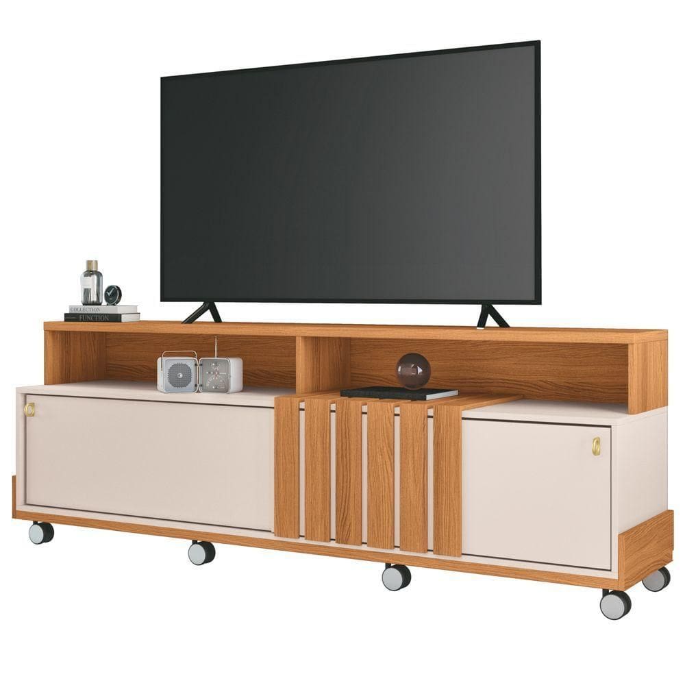 Rack Bancada Para Tv 70 Pol Com Rodízios Analu H01 Off White-cinamomo