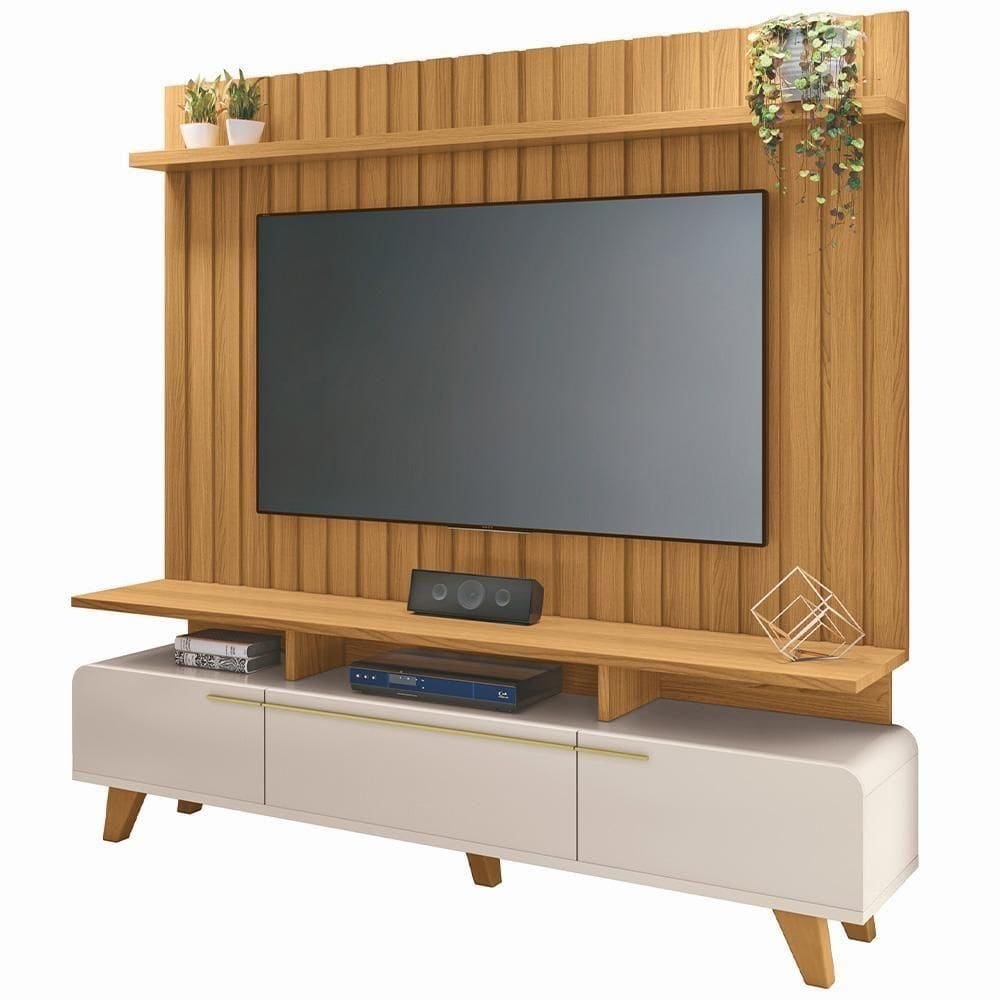 Rack émile Com Painel Ripado Para Tv 70 Pol Conect B01 Off White Cinamomo