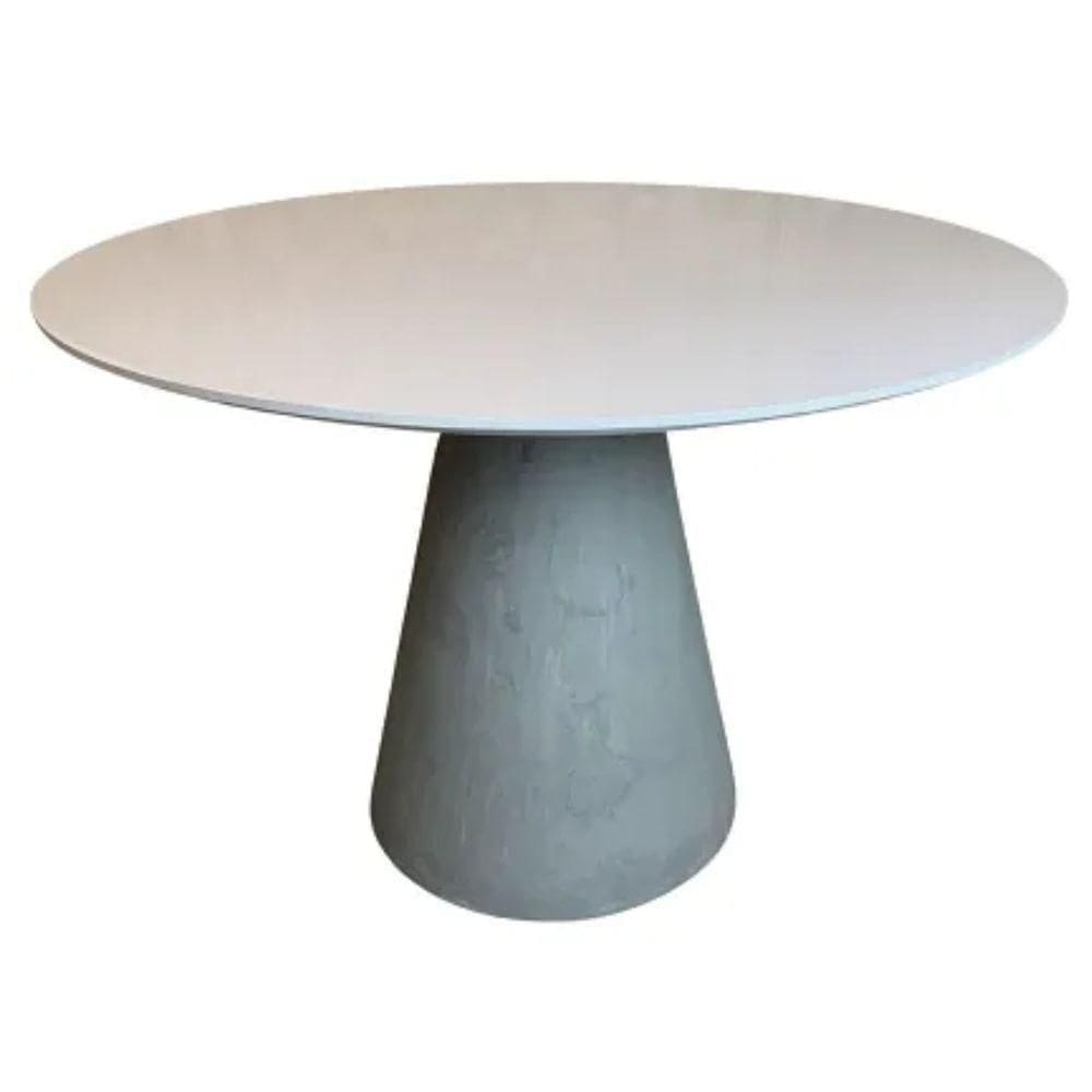 Mesa De Jantar Cone Cimento Queimado 110 Cm Tampo Laqueado Branco