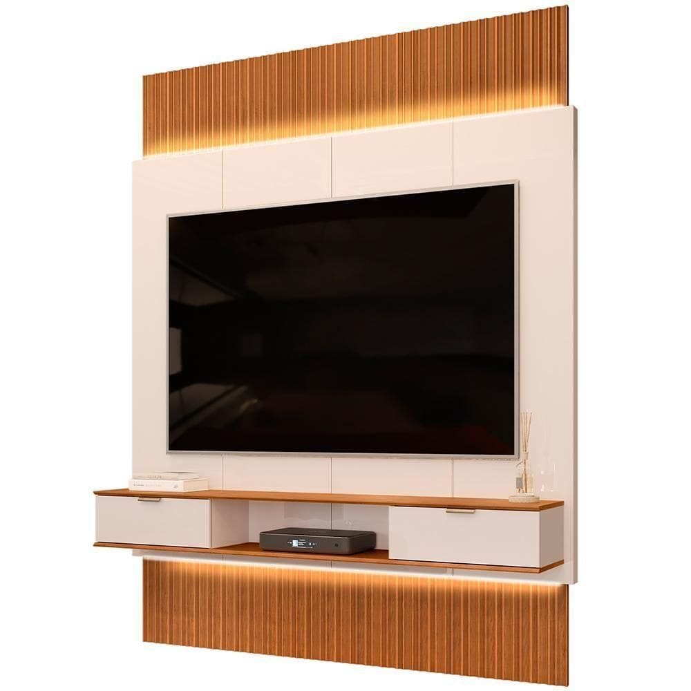 Painel Para Tv 75 Pol Com Bancada Suspensa E Led Bit D05 Freijó Off White