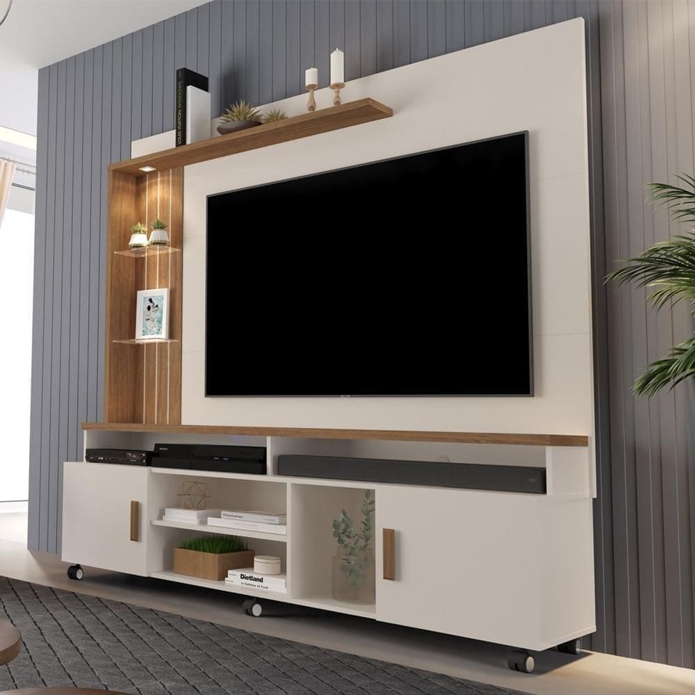 Painel E Rack Para Tv Tiane Off White E Canela