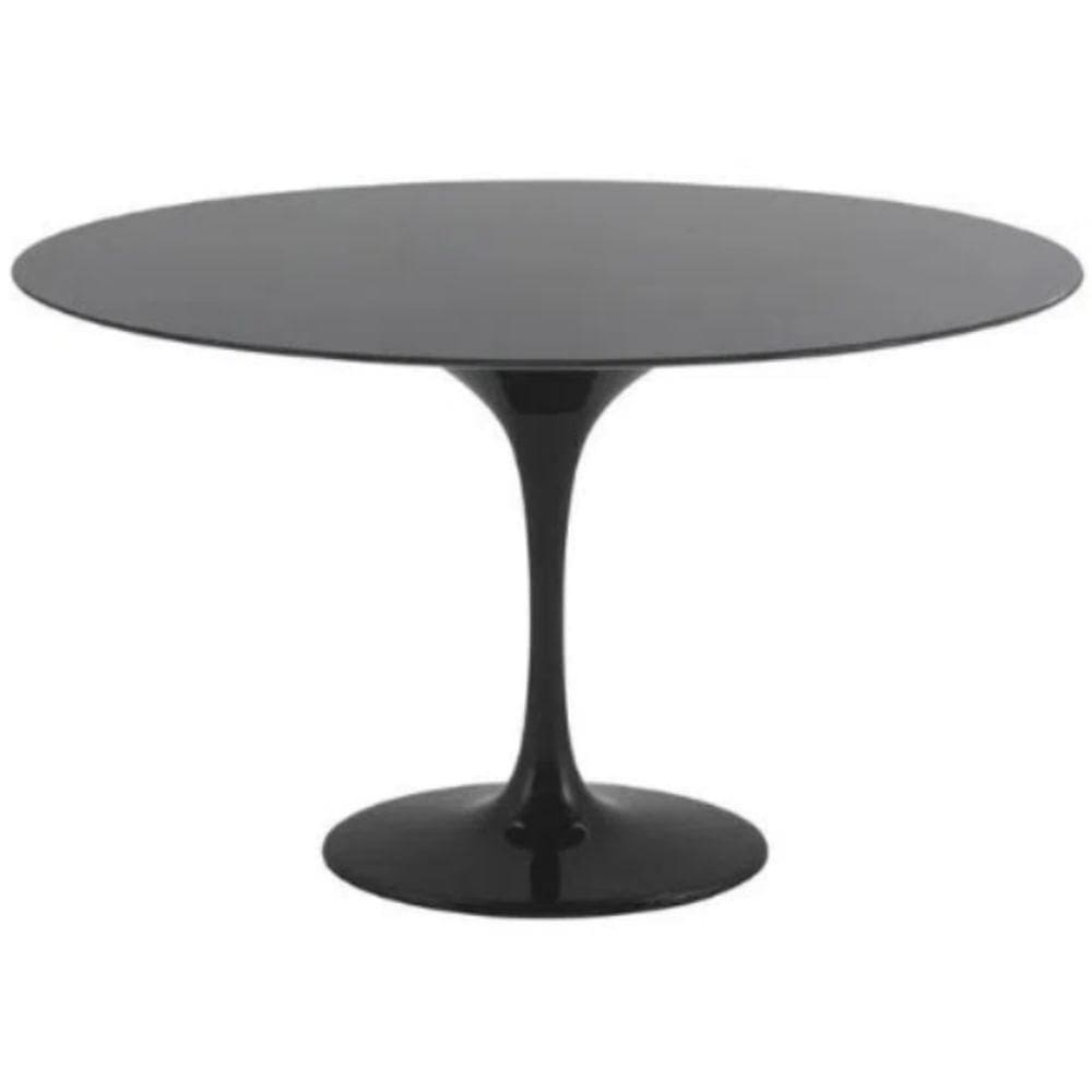 Mesa De Jantar Tulipa Saarinen Redonda 90 Cm + Vidro Temperado Laqueada Preto