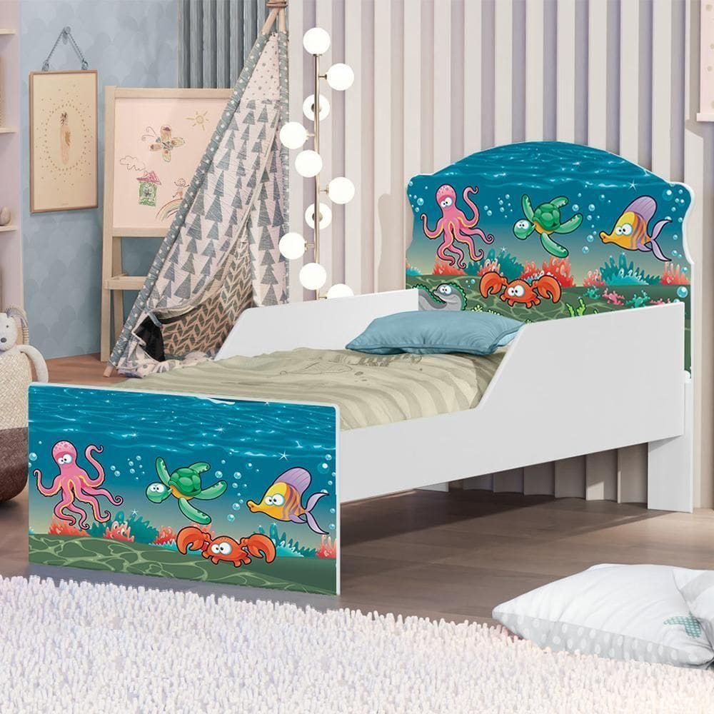 Cama Infantil Peixinhos No Mar Com Colchão