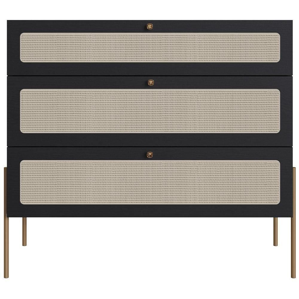 Cômoda Com 03 Gavetas Para Quarto Closet Industrial Indy A03 Nero Dourado