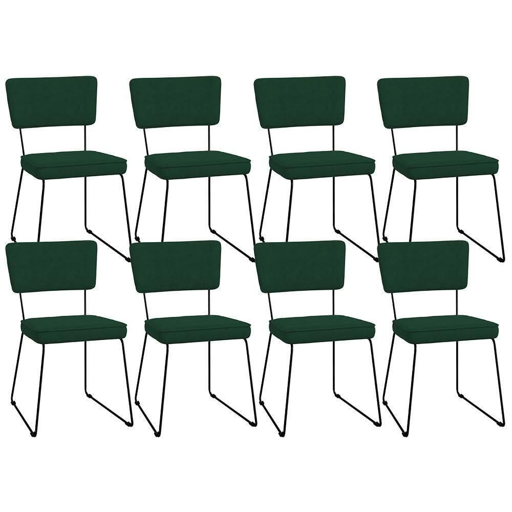 Kit 08 Cadeiras Allana L02 Suede Verde Musgo