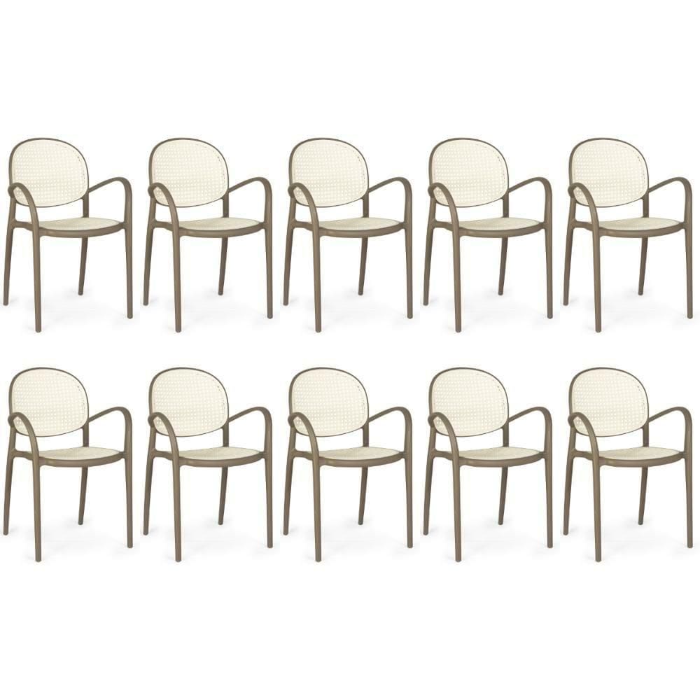 Kit 10 Cadeiras De Jantar Roma Com Braço Para Sala E Cozinha - Branco/cinza Escuro