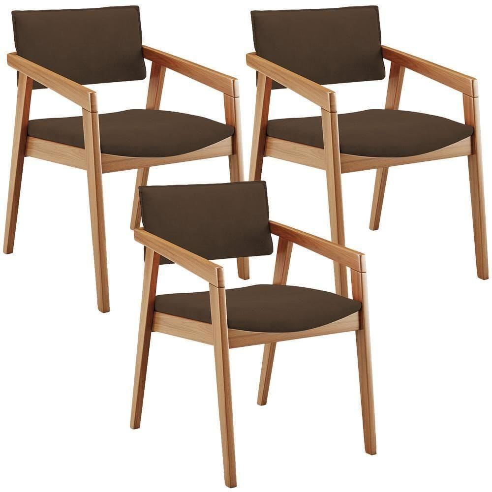 Kit 03 Cadeiras De Jantar Estar Living Giorgia L02 Suede Marrom