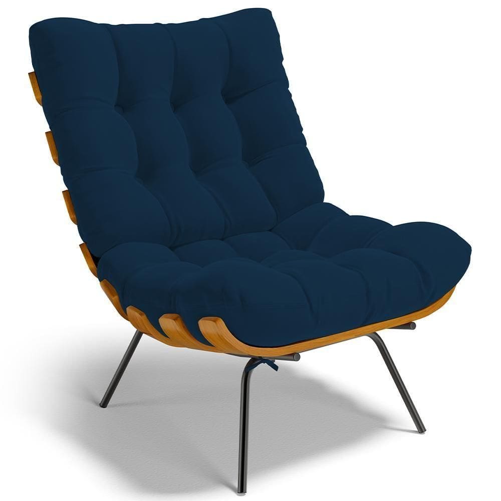 Poltrona Decorativa Costela L02 Suede Azul Marinho - Lyam Decor