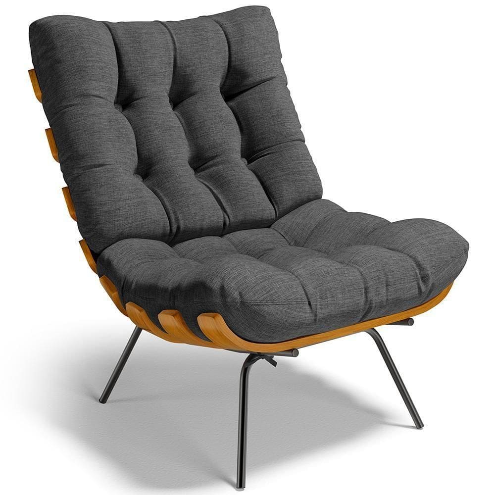 Poltrona Decorativa Costela L02 Linho Cinza Escuro - Lyam Decor