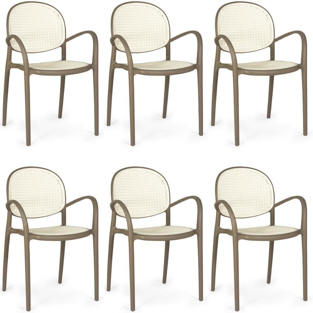 Kit 6 Cadeiras De Jantar Roma Com Braço Para Sala E Cozinha - Branco-cinza Escuro