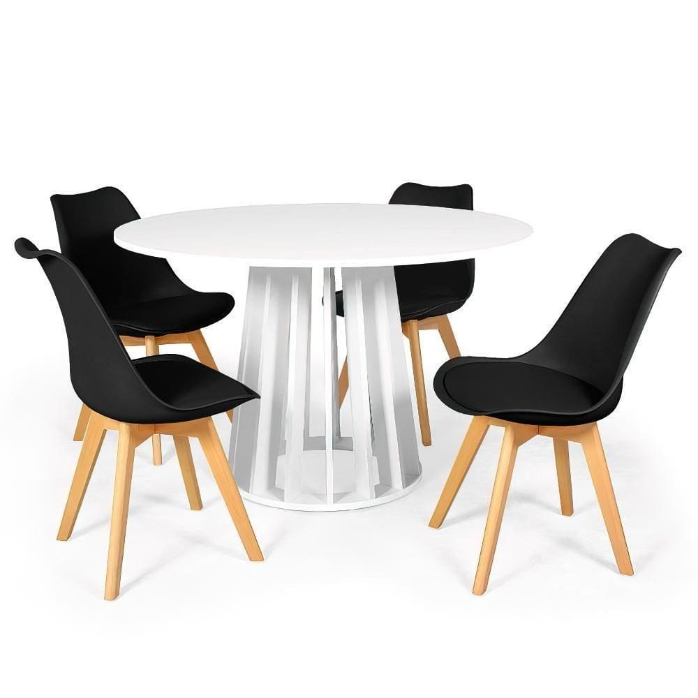 Conjunto Mesa De Jantar Redonda Talia Branca 120cm Com 4 Cadeiras Eiffel Leda - Preto
