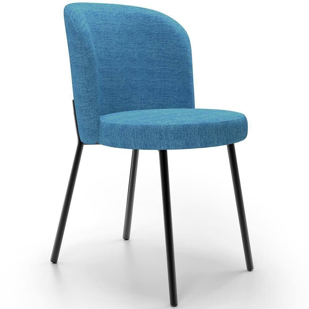 Cadeira Para Sala De Jantar Cozinha Estofada Gavi L02 Linho Azul - Lyam Decor