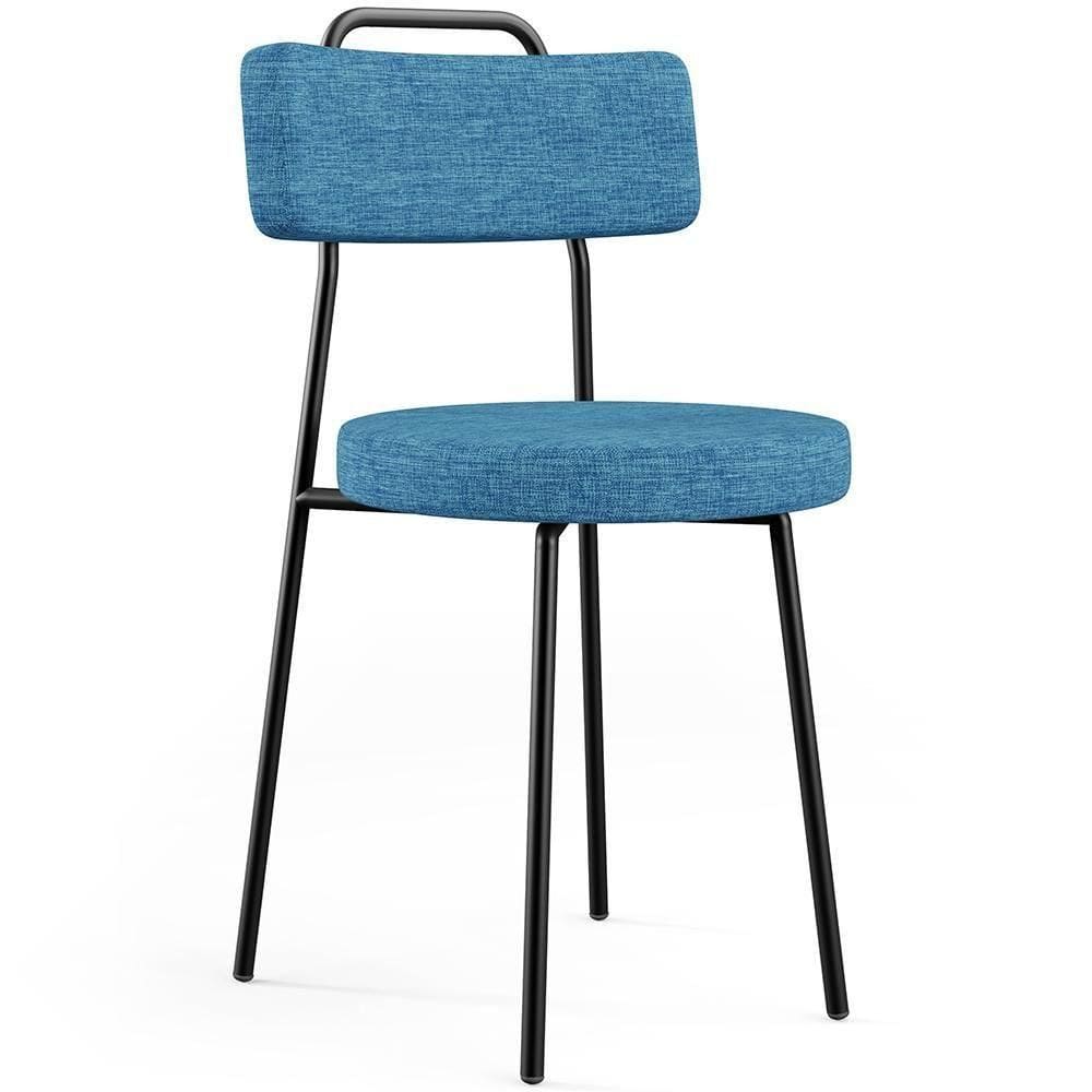 Cadeira Decorativa Estofada Para Sala De Jantar Barcelona L02 Linho Azul - Lyam Decor