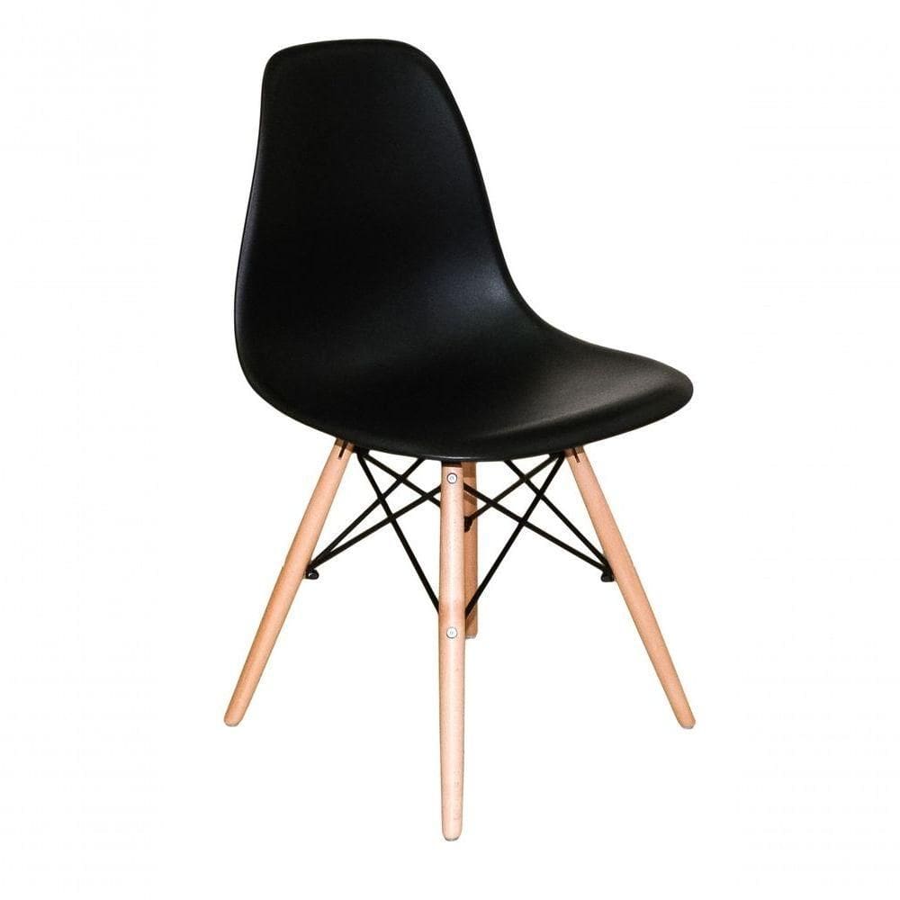 Cadeira Eames Preta Pés De Madeira