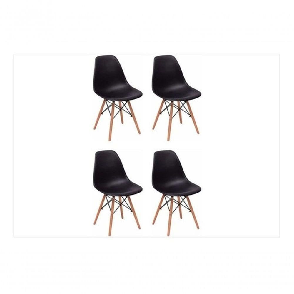 Kit C/4 Cadeira De Cozinha Eames Pés Madeira Dsw Preta