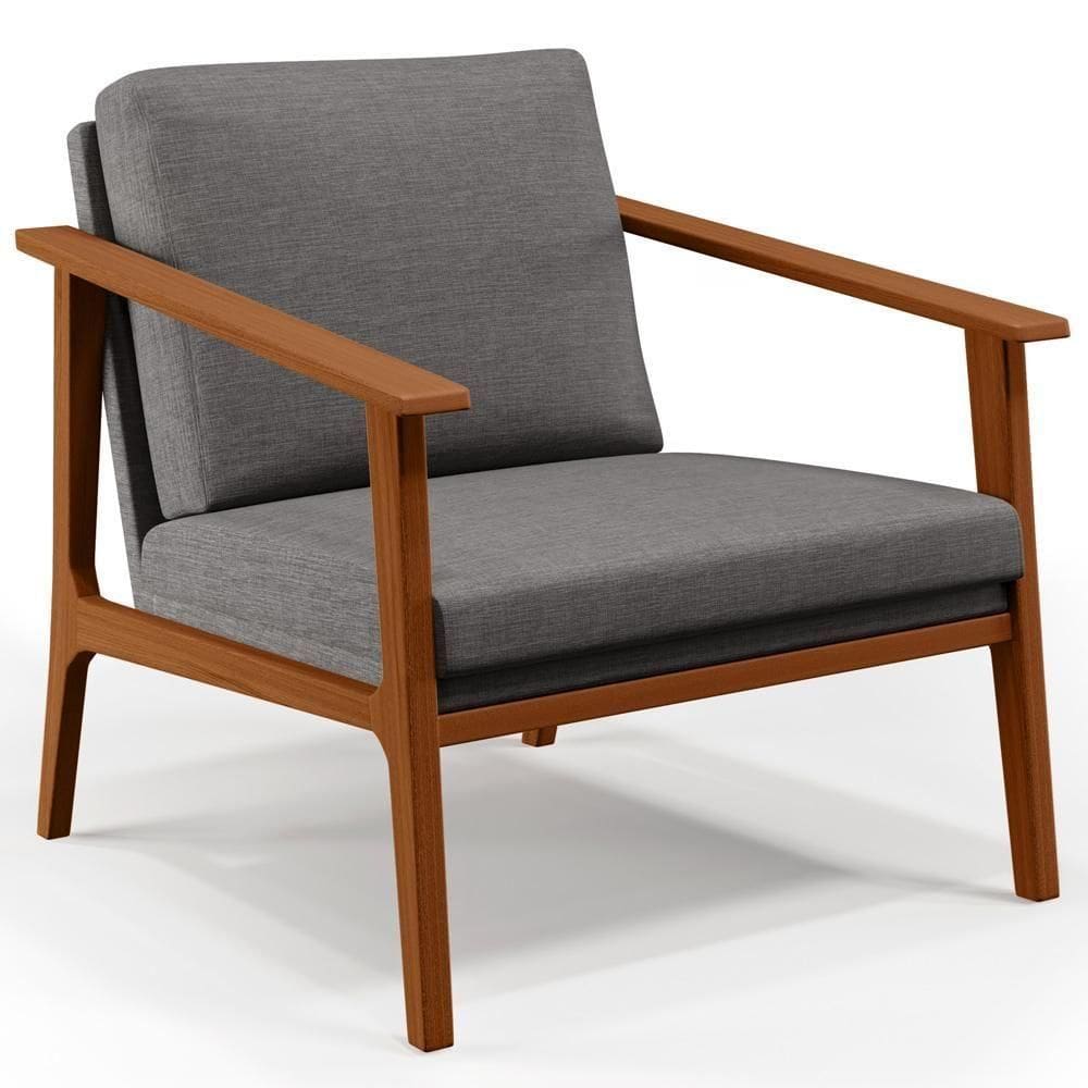 Poltrona Para Sala De Estar Petra B04 Linho Cinza Escuro