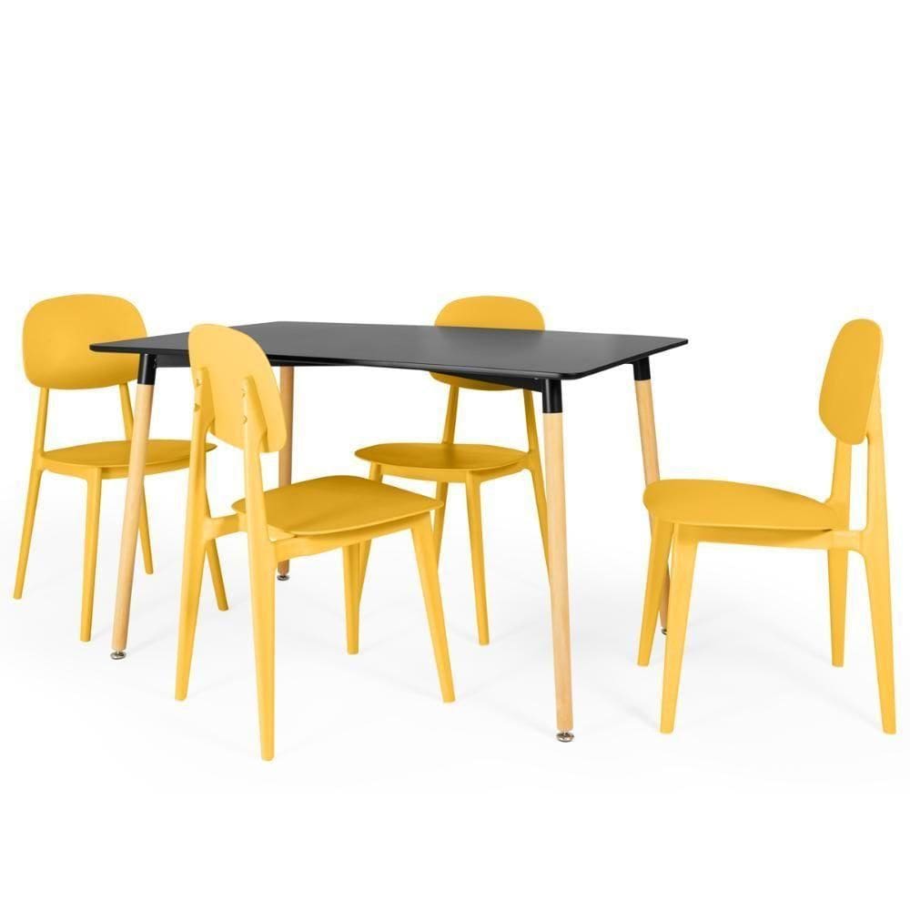 Conjunto Mesa De Jantar Retangular Eiffel Preta 120x80cm Com 4 Cadeiras Itália - Amarelo