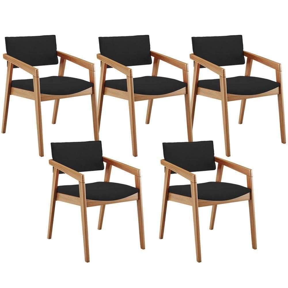 Kit 05 Cadeiras De Jantar Estar Living Giorgia L02 Suede Preto