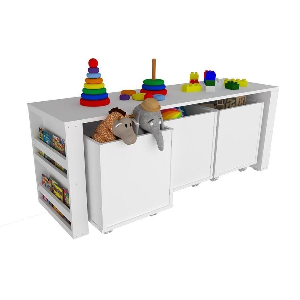 Rack Com Baús E Porta Livros Livreiro Duplo Camael 100% Mdf