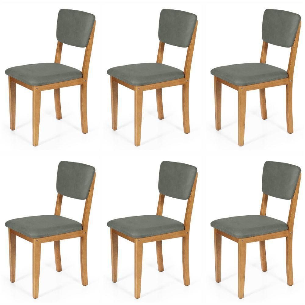 Conjunto 6 Cadeiras De Jantar Estofada Em Madeira Maciça Ella Cinza