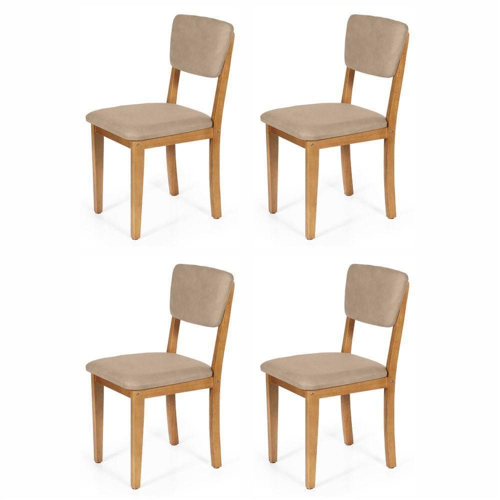 Conjunto 4 Cadeiras De Jantar Estofada Em Madeira Maciça Ella Bege