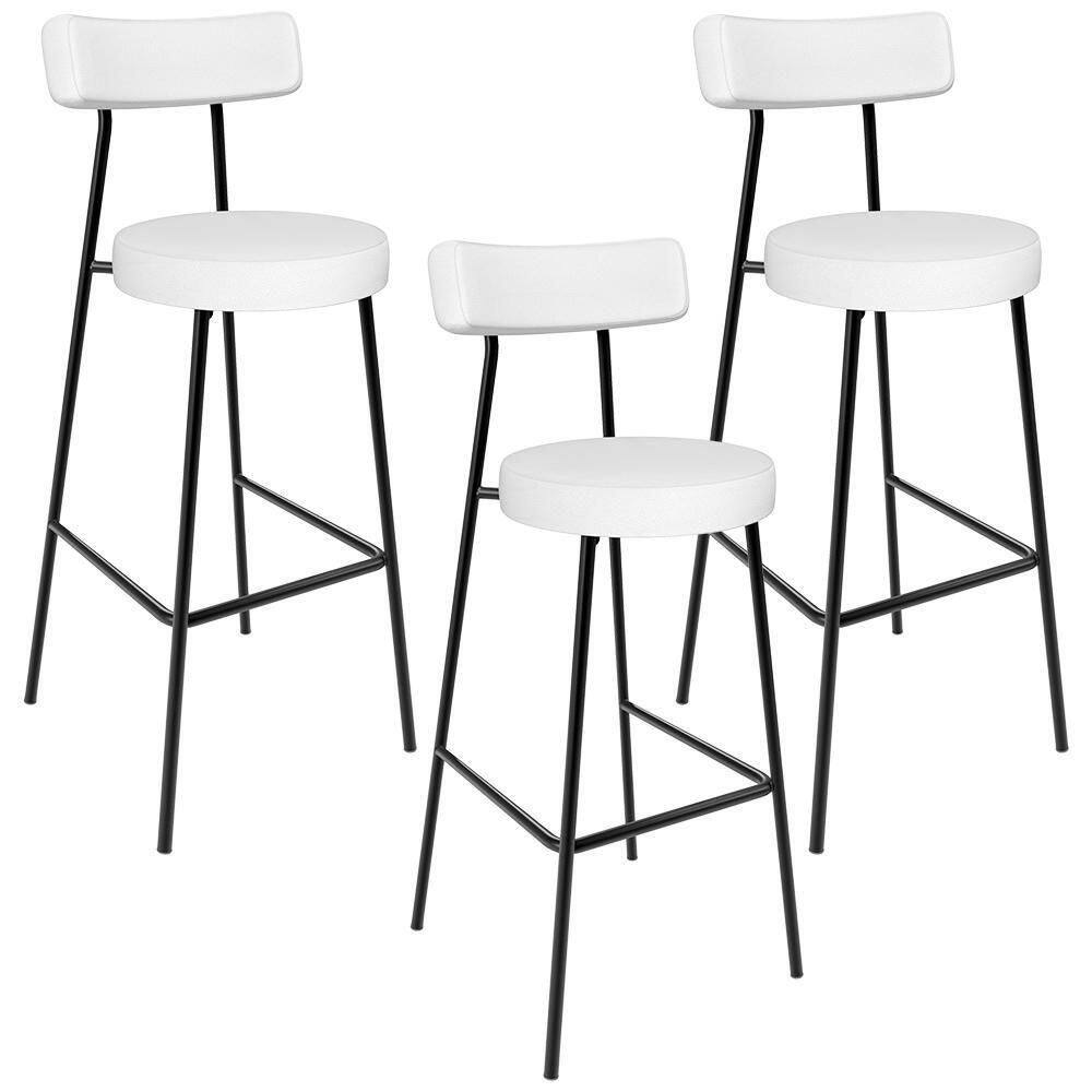 Kit 03 Banquetas Altas Bar Cozinha Sala De Jantar Estrutura Em Aço Milão L02 Facto Branco - Lyam Decor