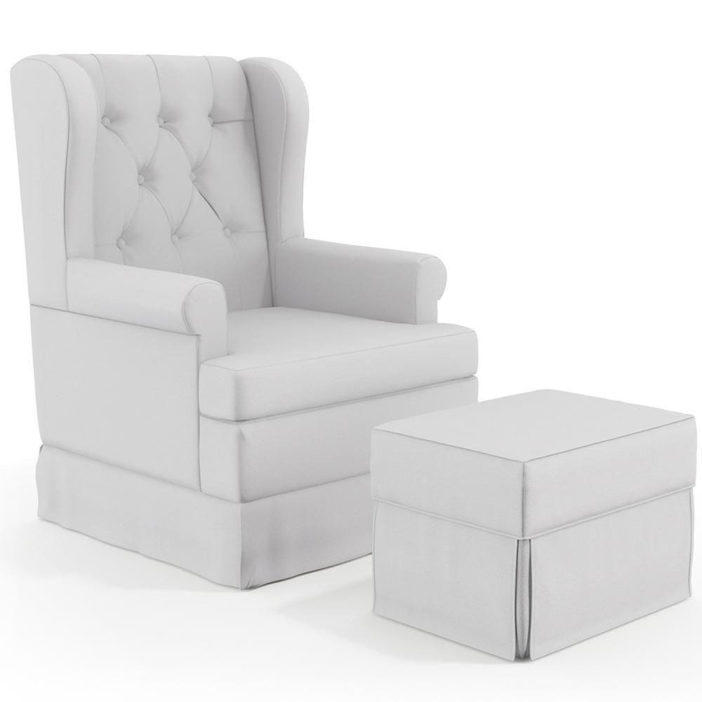 Poltrona E Puff Helena P02 Capitonê Facto Branco