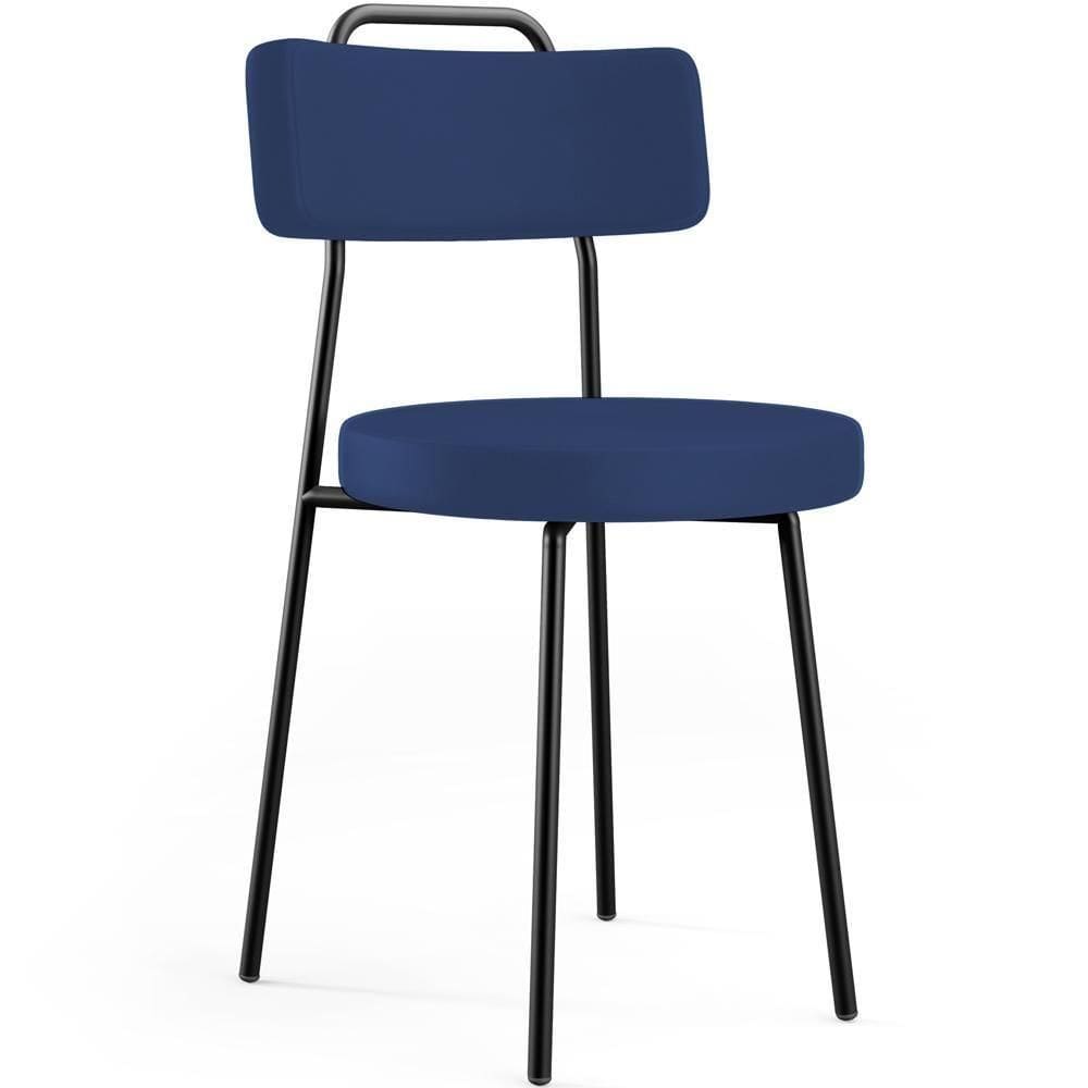 Cadeira Decorativa Estofada Para Sala De Jantar Barcelona L02 Facto Azul Marinho
