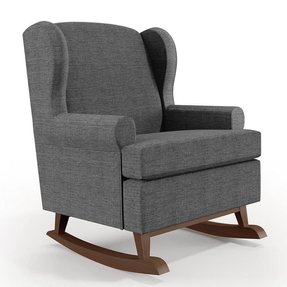 Poltrona Malu Base De Madeira P02 Linho Cinza Escuro