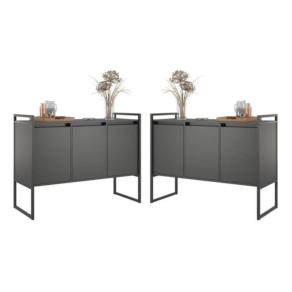Armario Industrial 3 Portas Preto Conjunto 2 Peças