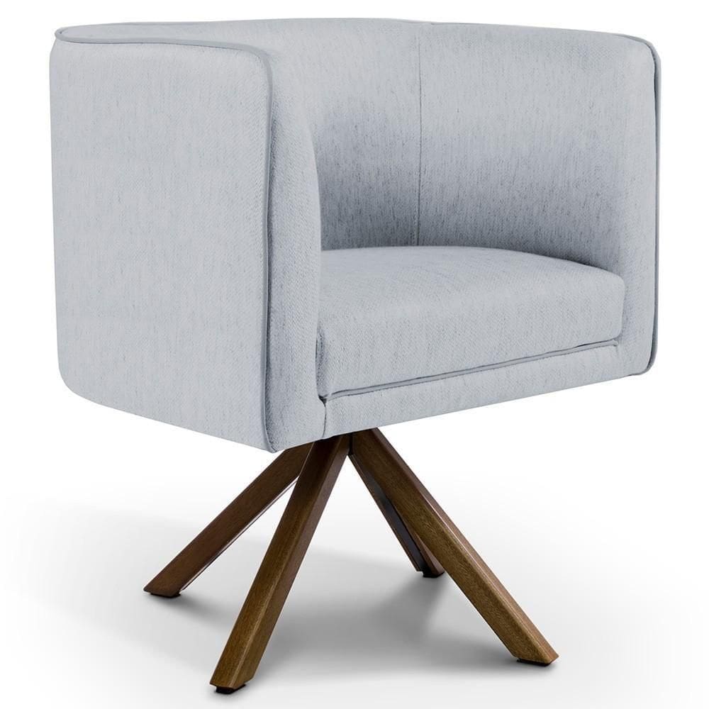 Poltrona Base Giratória De Madeira Linho Cinza D-315