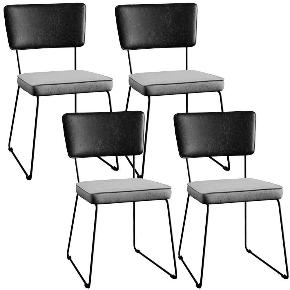 Kit 04 Cadeira Estofada Sala Jantar Preto Linho Cinza