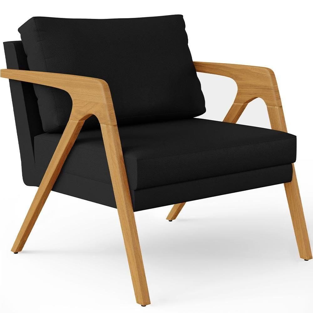 Poltrona Pietra Com Estrutura De Madeira Corano Preto