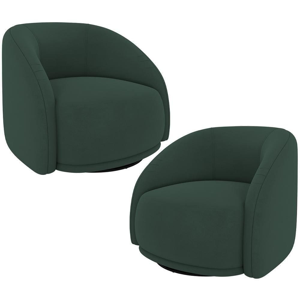 Kit 02 Poltronas Decorativas Giratória Angelina M03 Veludo Verde Musgo - Lyam Decor
