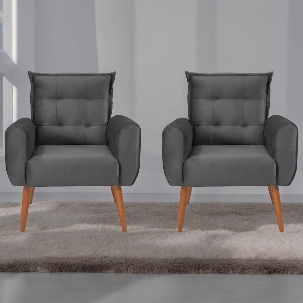 Jogo De Poltronas Decorativas Emma Veludo Cinza