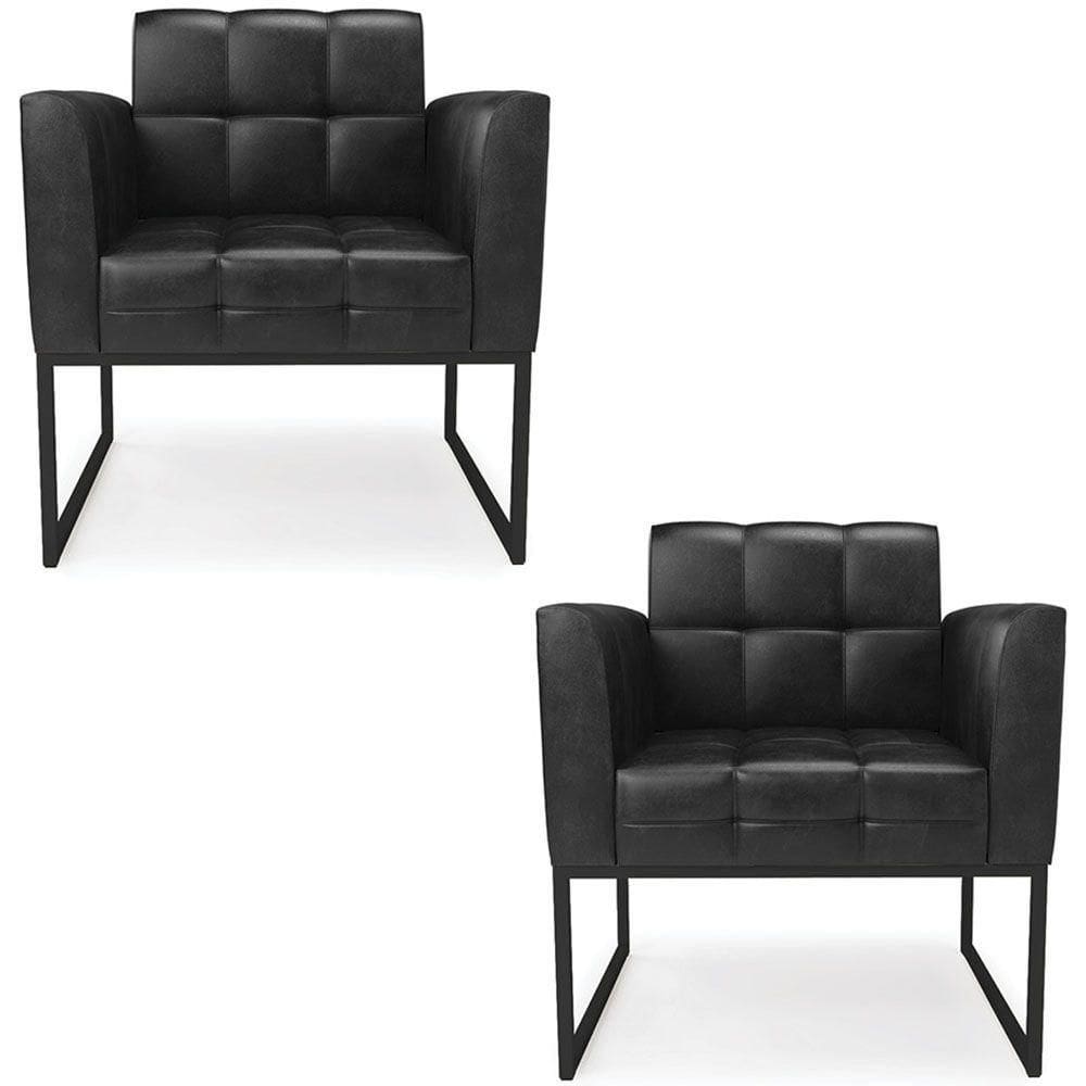 Poltrona Base Industrial Preto Kit 2 Ana Sintético Pu Preto