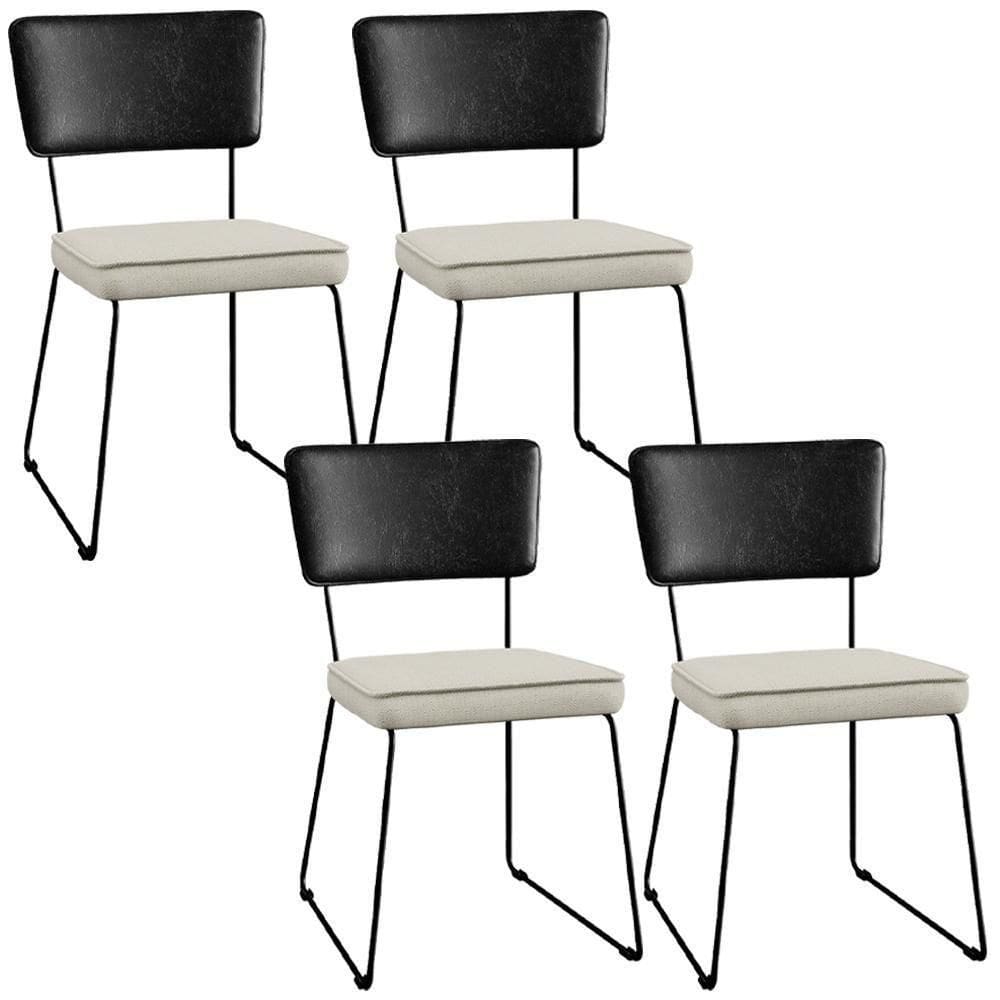 Kit 04 Cadeiras L02 Couríssimo Preto Linho Champagne