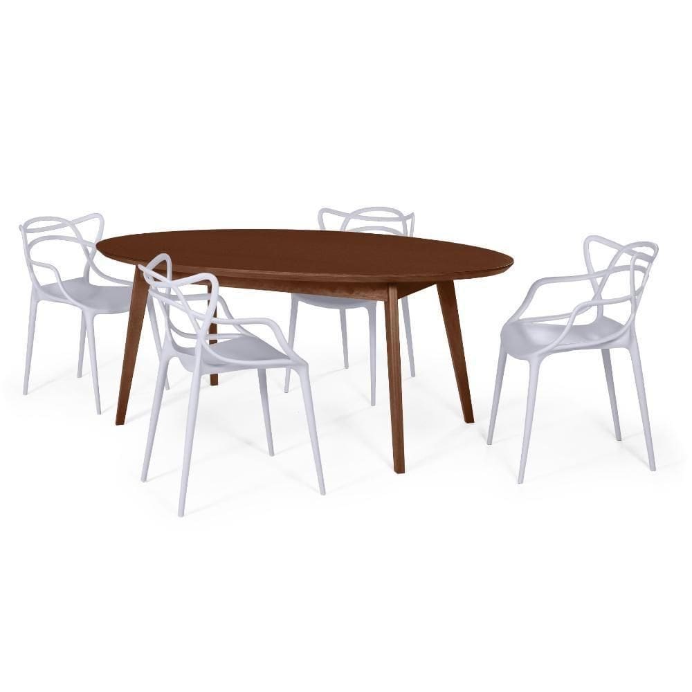Conjunto Mesa De Jantar Oval Vértice Nozes 190Cm Com 4 Cadeiras Allegra - Cinza