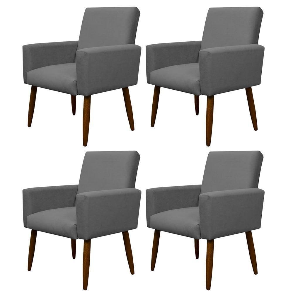 Kit 4 Poltronas Decorativa Sala E Quarto Nina Suede Herrero Cor:cinza