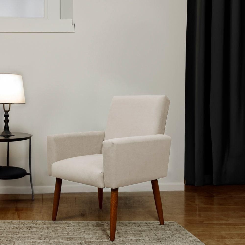 Poltrona Decorativa Para Sala E Quarto Nina Suede Herrero Cor:bege