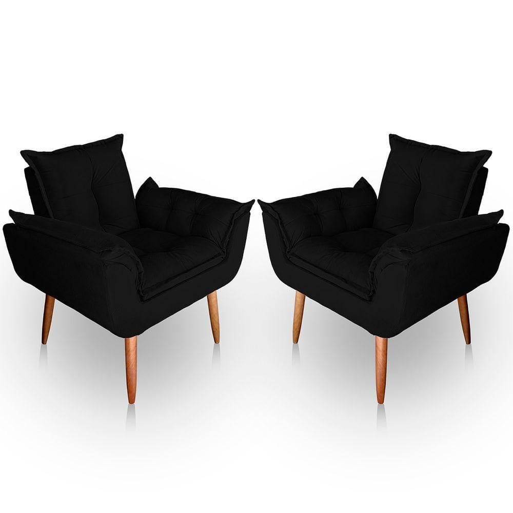 Kit 02 Poltrona Para Sala E Quarto Decorativa Opala Suede Preto