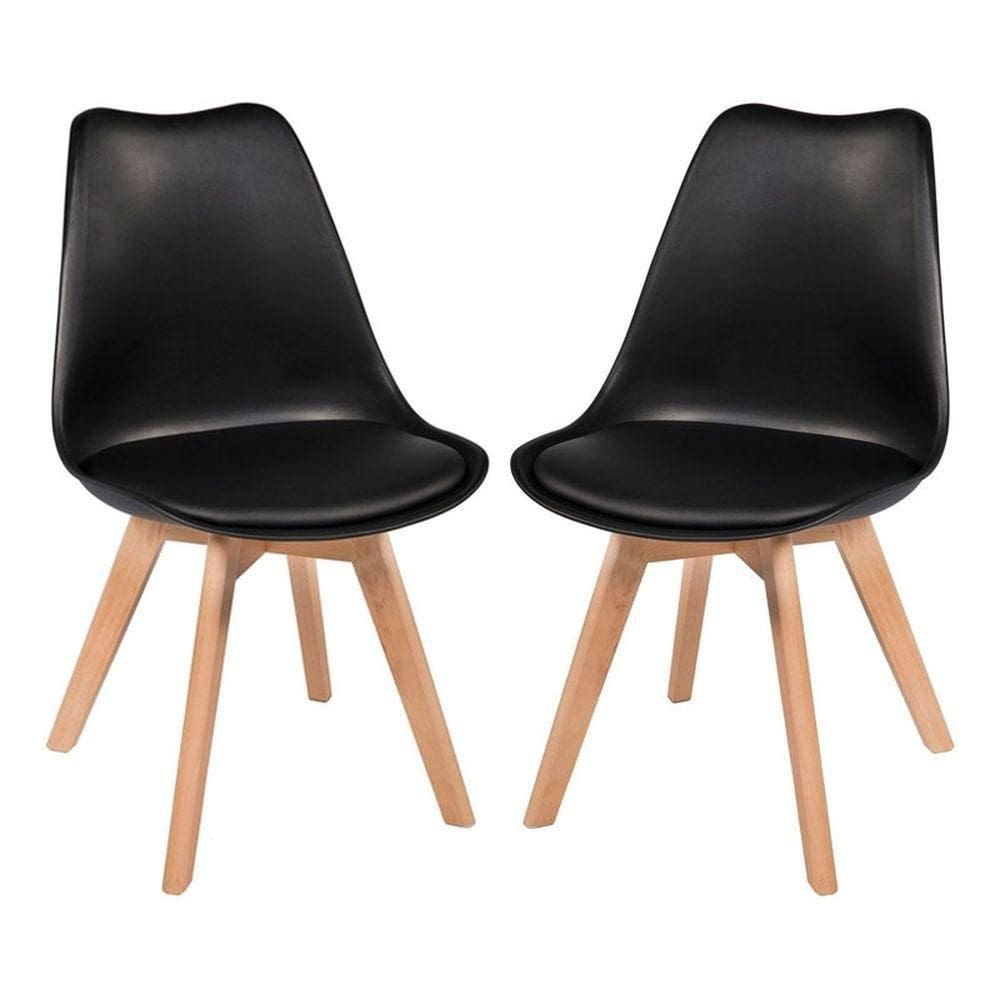 Kit 2 Cadeiras Jantar Eames Wood Leda Design Estofada Preta