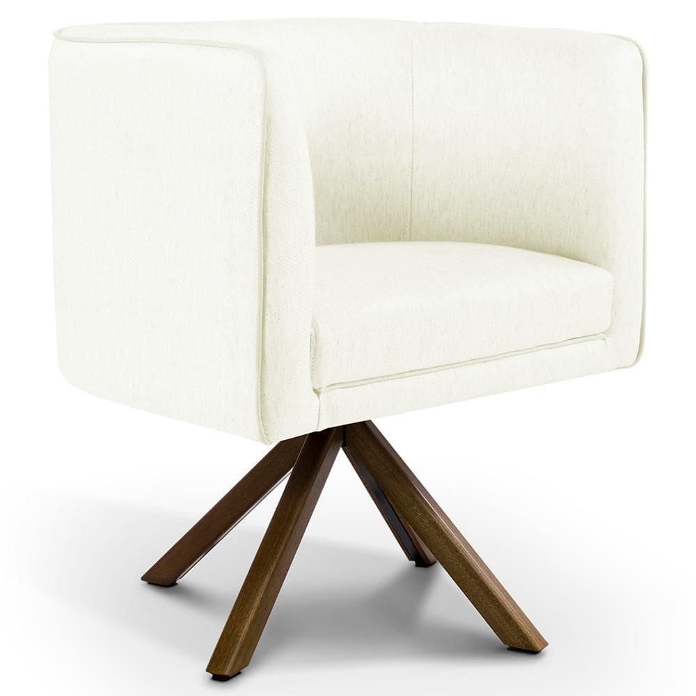 Poltrona Base Giratória De Madeira Linho Bege C-107