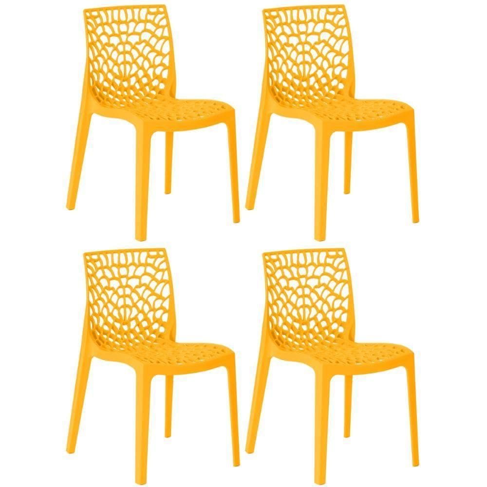 Kit 4 Cadeiras De Jantar Gruvyer Design Em Polipropileno - Amarelo