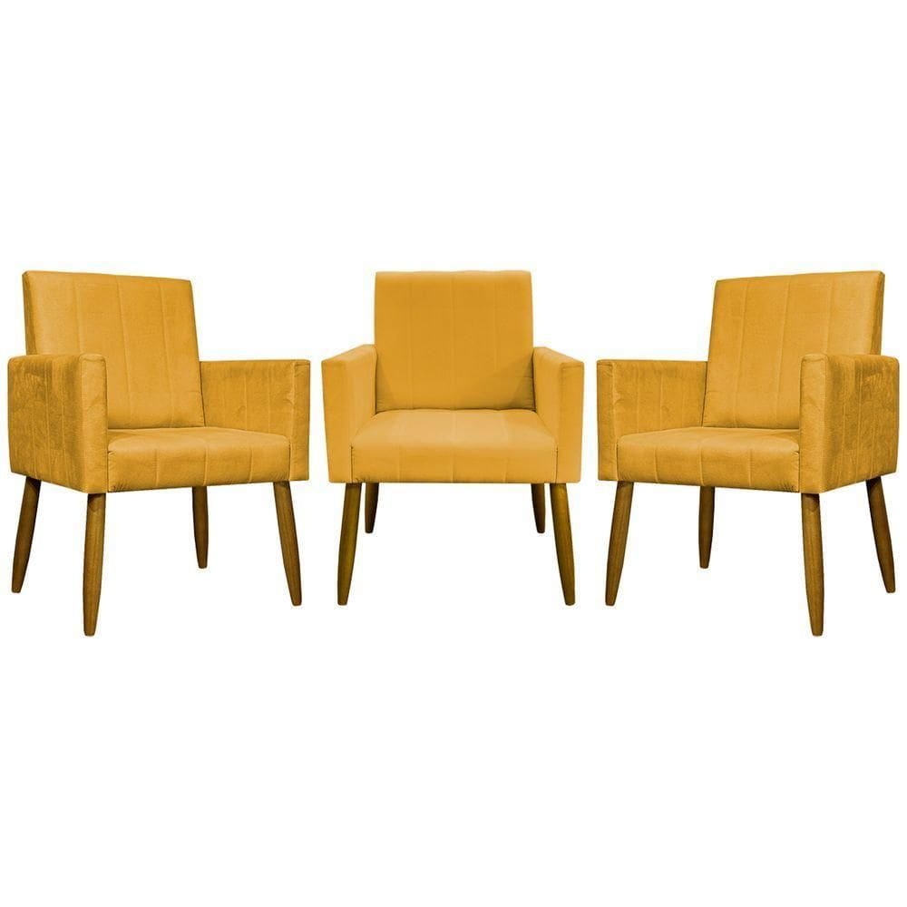 Kit 3 Poltronas Decorativas Confortáveis Mari - Mostarda Suede