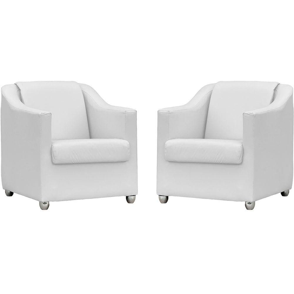 Kit 2 Poltronas Mila Corino Cores Pé De Plástico Cromado - Branco Corino