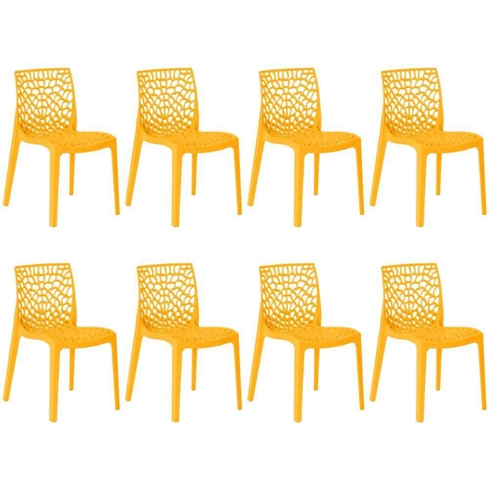 Kit 8 Cadeiras De Jantar Gruvyer Design Em Polipropileno - Amarelo
