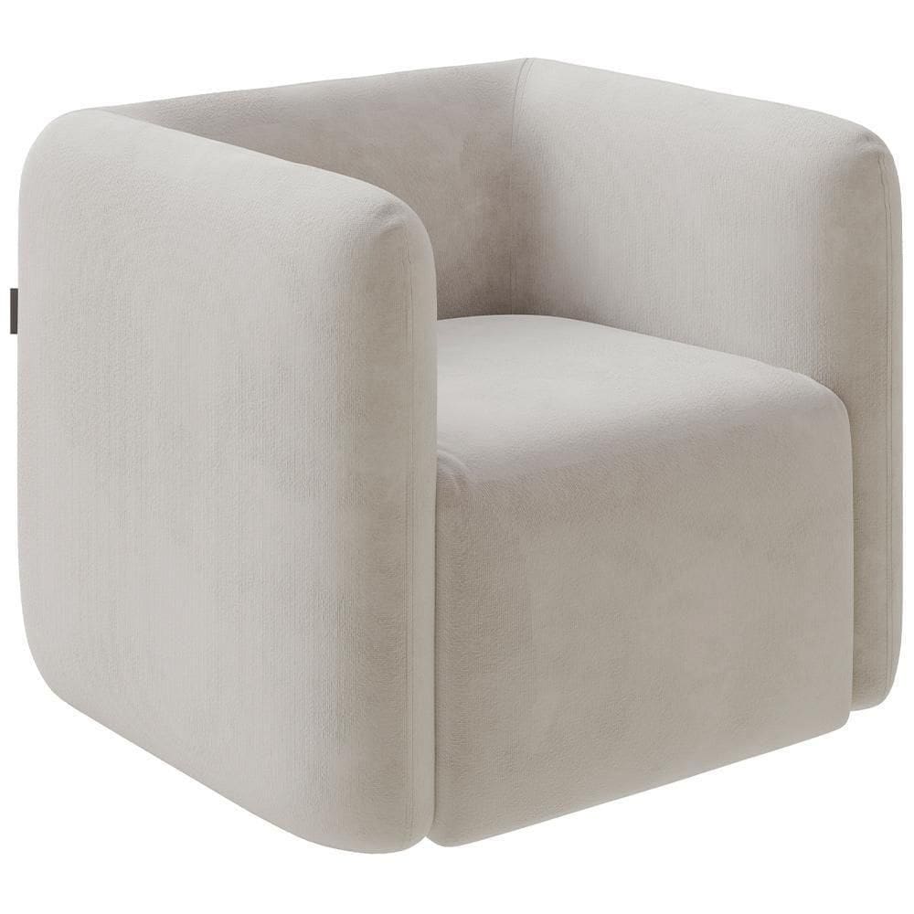 Poltrona Decorativa Para Sala De Estar Fixa Living Peônia K01 Veludo Bege